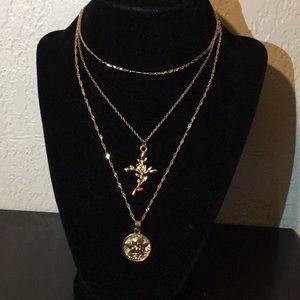 Gold cross colored necklace with pretty angel